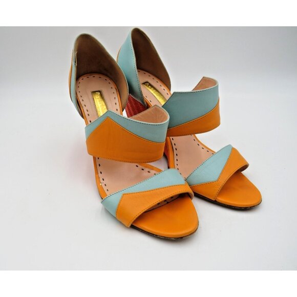 Rupert Sanderson Sandals Womens Size 8 Orange Wedge Leather Made Italy - Picture 1 of 14
